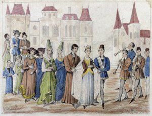 Dorfhochzeit unter Karl V. - Gravur 19. Jahrhundert.