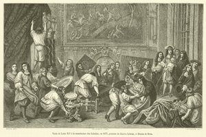 Besuch von Ludwig XIV. in der Gobelins-Manufaktur im Jahr 1677 von French School