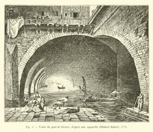 Gewölbe des Quai de Gesvres, nach einem Aquarell von Hubert Robert; 1773 von French School