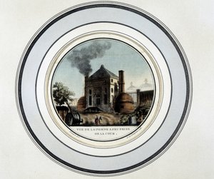 Ansicht der Feuerpumpe vom Hof aus - Lithografie in „Picturesque views of the main buildings of Paris“ von Sergeant