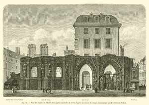 Ansicht der Ruinen des Hôtel-Dieu nach dem Brand von 1772, nach einer zeitgenössischen Zeichnung von M. Baron Pichon von French School