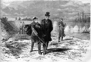 Krieg von 1870: Gespräch zwischen Adolphe Thiers (1797-1877) und Jules Favre (1809-1880), die über den Abbruch der Verhandlungen über den Waffenstillstand mit Deutschland entschieden. Gravur in „Le Monde Illustré“ Nr. 709 vom 12. November 1870.
