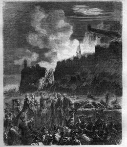 Spanischer Erbfolgekrieg (1701-1714) zwischen Frankreich und seinem Verbündeten Spanien und einer Koalition europäischer Länder. Gravur in „Histoire des Papes-Rois-Reines und Kaiser durch die Jahrhunderte“ von Maurice Lachatre