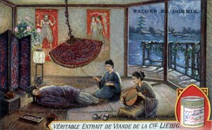 Wege zum Schlafen: Japanisches Schlafzimmer. Liebig Verpackung Chromolithographie.