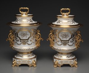 Weiß-goldene Eiskübel mit Deckel, Fabrik von Jacob-Petit