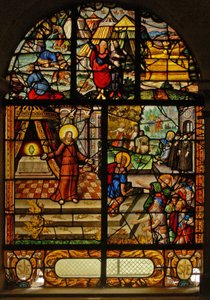 Fenster Charnier-10 zeigt Manna vom Himmel; Christus und die Hostie.