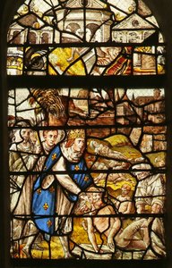 Fenster, das den Heiligen Ludwig beim Begraben der Toten darstellt