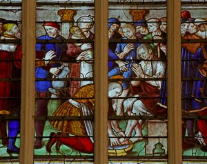 Fenster mit den frommen und wohltätigen Taten des Heiligen Ludwig, der Geißelung unterzogen wird