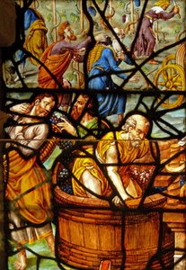 Fenster im Charnier (w.11) zeigt ein Detail aus der mystischen Weinpresse.