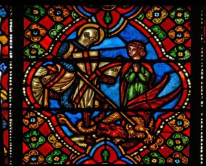 Fenster n3, Szenen aus dem Leben des heiligen Georg darstellend; tötet den Drachen