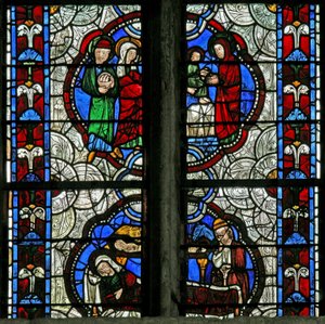Fenster Nr. 3, Darstellung der Geburt Christi und der Darstellung im Tempel von French School