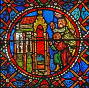 Fenster s4, das Grab der Heiligen Agatha mit Pilgern aus nah und fern