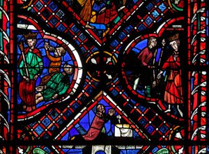 Fenster w03, Darstellung von Szenen aus der Legende des Heiligen Johannes, einschließlich des Heiligen und des vergifteten Bechers