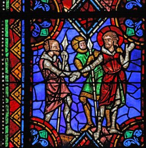 Fenster w06, Darstellung der Geschichte des Heiligen Julian von Brioude - Heiliger Ferreol, ein Freund von Julian, der während der Diokletianischen Verfolgungen starb, wird verhaftet