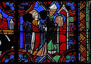 Fenster w06, Darstellung der Geschichte des Heiligen Julian von Brioude - der Tod des Heiligen Ferreol, ein Freund von Julian, der während der Diokletianischen Verfolgungen starb; seine Reliquien werden übertragen von French School