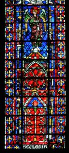 Fenster w100 mit Darstellung der Kathedrale von Reims von French School