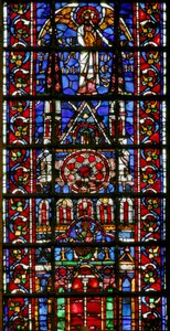 Fenster w101 mit Darstellung der Kathedrale von Laon von French School