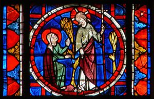 Fenster w109 zeigt St. Maria Magdalena mit Christus im Garten der Auferstehung