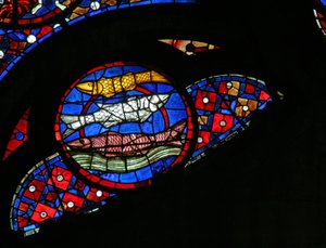 Fenster w115, die Erschaffung der Fische darstellend