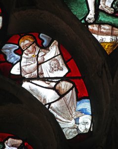Fenster w11, das einen Engel mit dem Schleier der Veronika darstellt