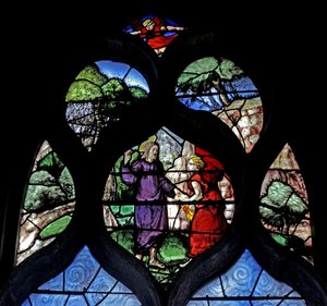 Fenster w12, das die Versuchung in der Wüste darstellt