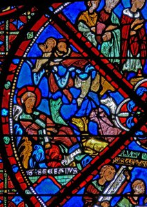 Fenster w15 Darstellung des toten Körpers des Heiligen Stephanus, der verlassen wird; Tiere werden von Vögeln abgehalten