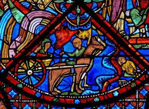 Fenster w15 Darstellung der Geschichte der Reliquien des Heiligen Stephanus: Teufel stören den Transport der Reliquien