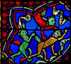 Fenster w18 Darstellung des Heiligen Jakobus und aufgeregter Dämonen