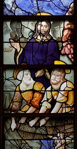 Fenster w1 mit Darstellung des Heiligen Petrus und des wunderbaren Fischfangs