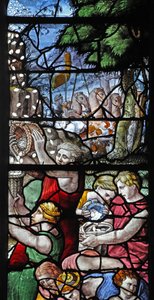 Fenster w1, das das Sammeln von Manna vom Himmel darstellt von French School