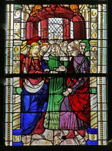 Fenster w1, das die Hochzeit der Jungfrau Maria darstellt von French School