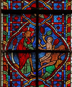 Fenster w207, die Erschaffung von Adam und Eva darstellend von French School