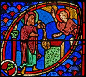 Fenster w20 Darstellung von Zacharias, dem Vater des Heiligen Johannes des Täufers, wird im Tempel von einem Engel besucht