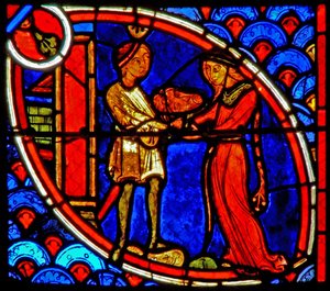 Fenster w20 Darstellung einer Szene aus dem Leben des Heiligen Johannes des Täufers: Salome erhält den Kopf des Johannes des Täufers