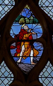 Fenster w21, Christus bringt St. Peter dazu, auf dem Wasser zu gehen (Detail) von French School