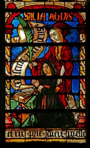 Fenster w234 zeigt eine Stifterin - Agnes Bonjean mit St. Agnes