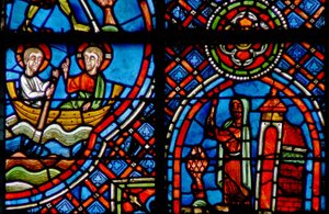 Fenster w23, Darstellung von St. Julian Hospitalier, der Christus jede Nacht auf der anderen Seite des Flusses trifft von French School