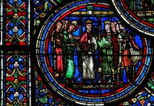 Fenster w23, Darstellung des Heiligen Thomas Becket mit Heinrich II. und Ludwig VII.