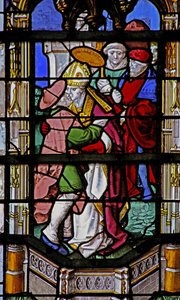 Fenster w27 mit Darstellung des Heiligen Martin, der einen Aussätzigen küsst von French School