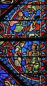 Fenster w2, die Heiligen Drei Könige bei Herodes; Verkündigung an die Hirten darstellend