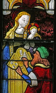Fenster w4, St. Lukas malt die Jungfrau Maria von French School