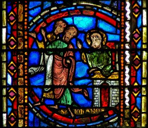 Fenster w53, Darstellung von St. Johannes der Täufer, der seine Jünger zu Christus sendet von French School