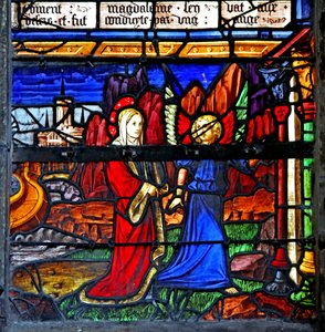 Fenster w5, Maria Magdalena; sie geht ins Exil und wird von einem Engel geführt darstellend