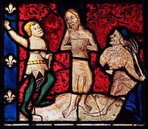 Fenster w6 Darstellung der Geißelung, ursprünglich aus der Kirche von Betton, Bretagne