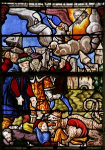 Fenster w7, Szene aus dem Buch der Offenbarung des Johannes: Das Schwert der Wahrheit; Das Tier und der Prophet werden gefangen genommen