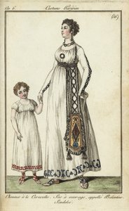 Frau und Kind mit Caracalla-Frisuren von French School