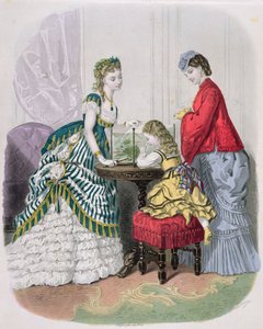 Frauen und ein Kind betrachten ein Aquarium, aus La Mode Illustrée, ca. 1870