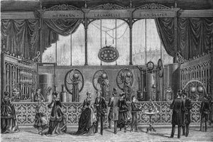 Weltausstellung von 1867: Gaswassergeräte erfunden von Hermann Lachapelle und Glover. Gravur in „Le Monde Illustré“ Nr. 578 vom 9. Mai 1868