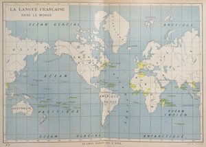 Weltkarte der französischsprachigen Länder, frühes 20. Jahrhundert