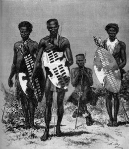 Zulu-Krieger. Gravur in „The Illustrous World“ Nr. 1146 vom 15. März 1879. von French School